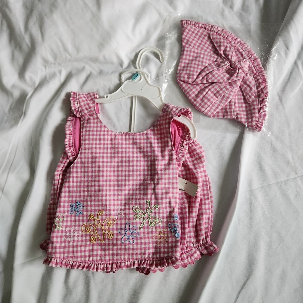 Y2K Deadstock Pink‎ Gingham Baby Summer Outfit